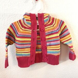 Vintage N Kids Button Down Cardigan Sweater Rainbow Color Stripes Girls 12Months